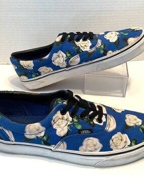 Vans Era Romantic Sneakers Men Sz 9.5 Women Sz 11 Floral Blue Low Top Skate Shoe
